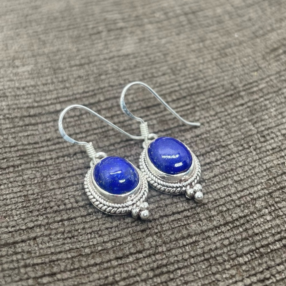Sterling Silver Natural Lapis Lazuli Drop Earrings